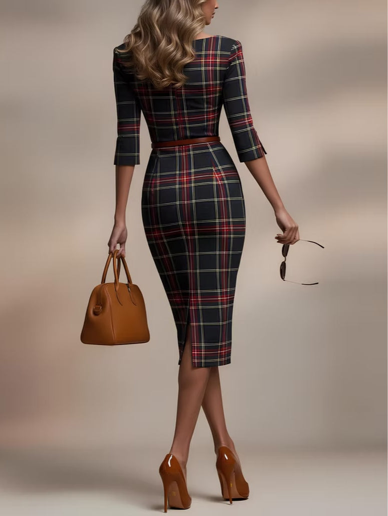 Lenora | Klassisches karierter Midi-Kleid