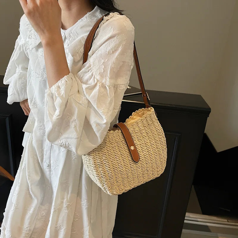 AROSA | Retro Damen Strohtasche Handgewebte Umhängetasche