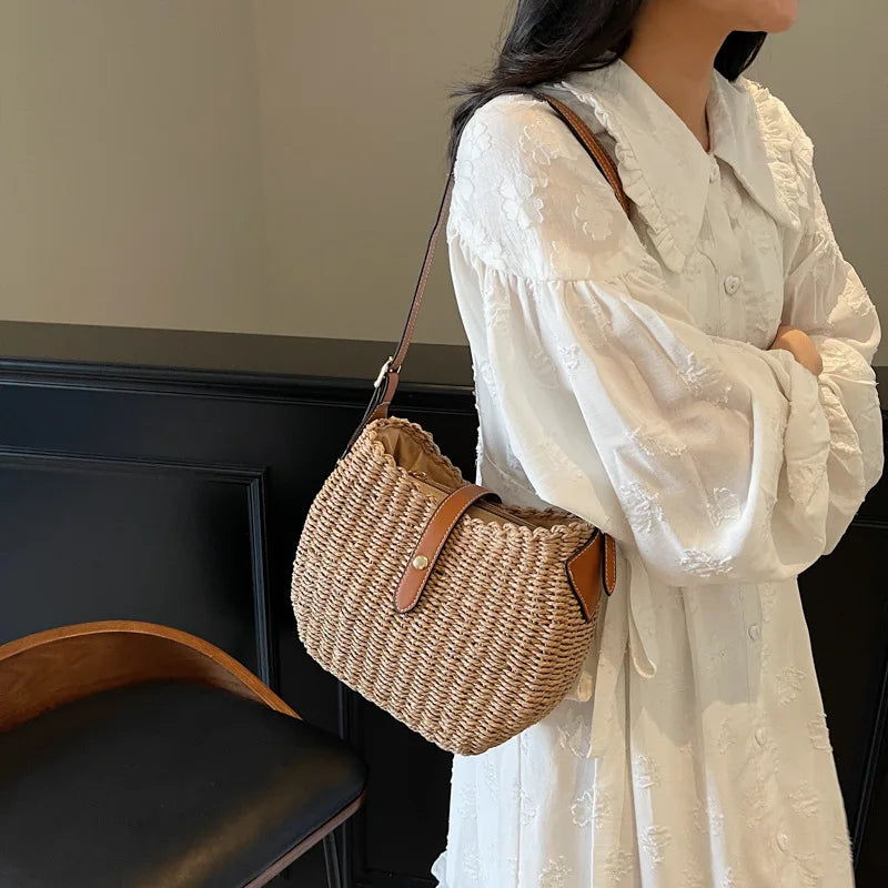 AROSA | Retro Damen Strohtasche Handgewebte Umhängetasche