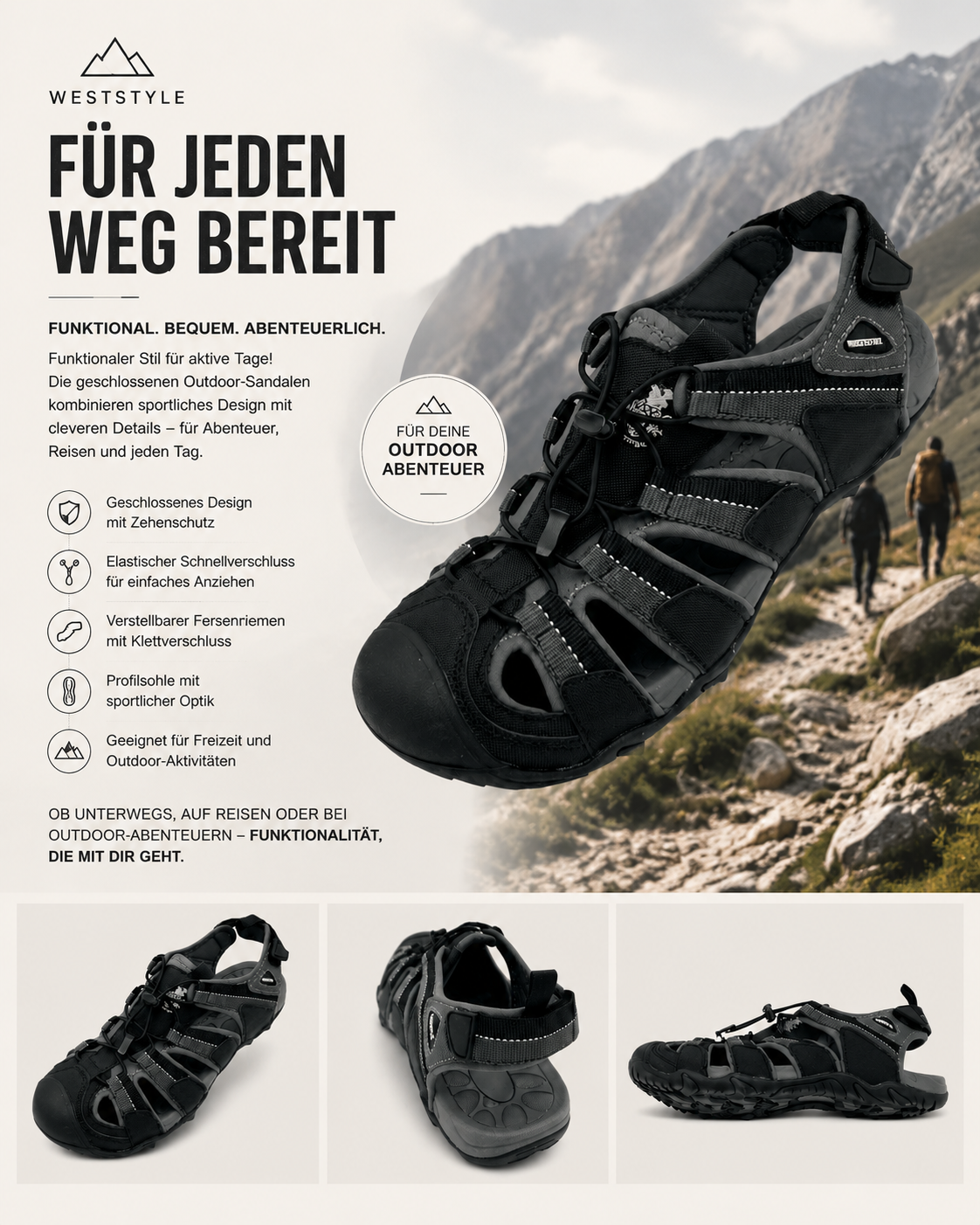 AROSA | Outdoor Sandalen mit Schnellverschluss