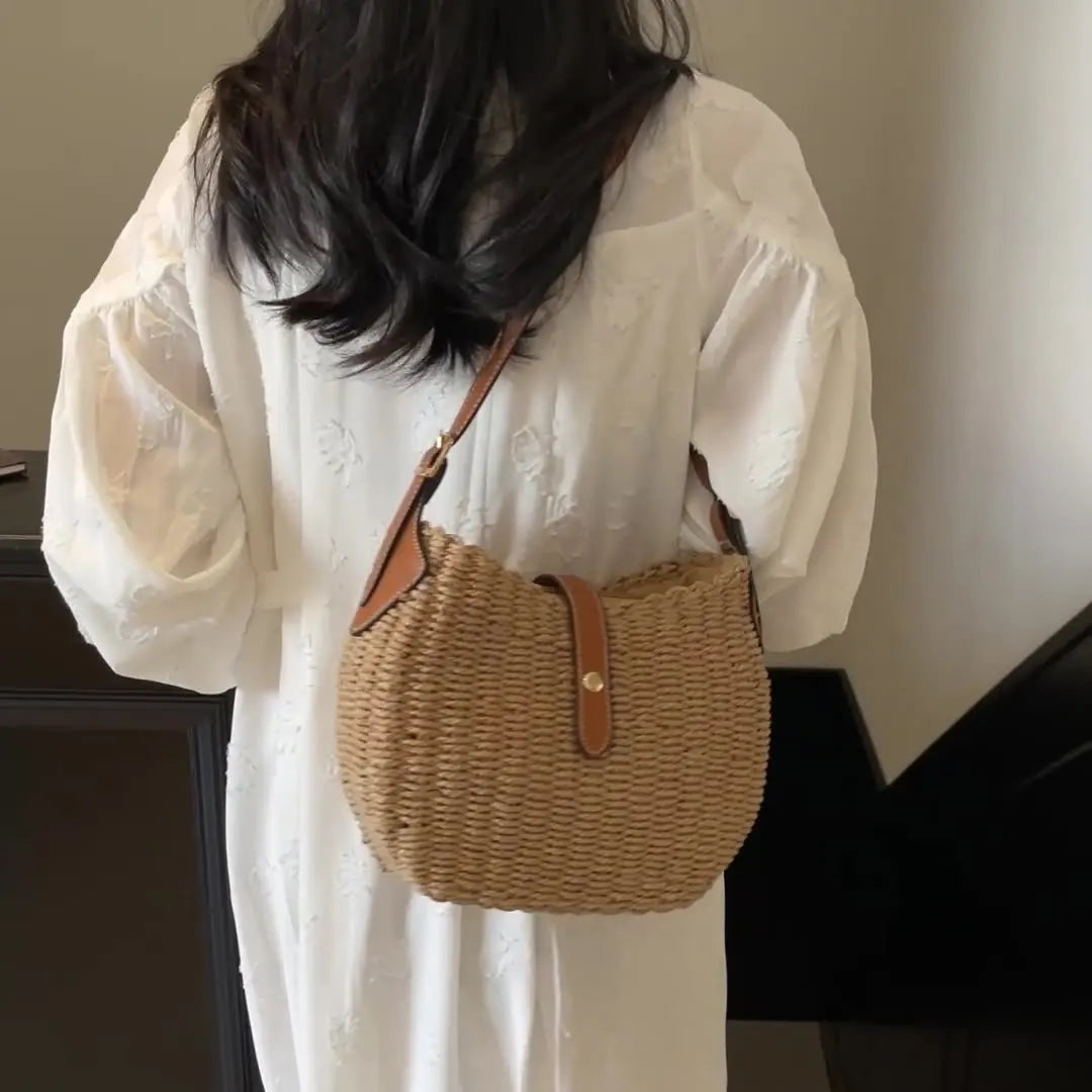 AROSA | Retro Damen Strohtasche Handgewebte Umhängetasche
