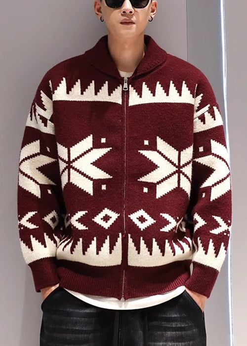 Jacquard | Zip-Up Gemütlicher Strickmantel