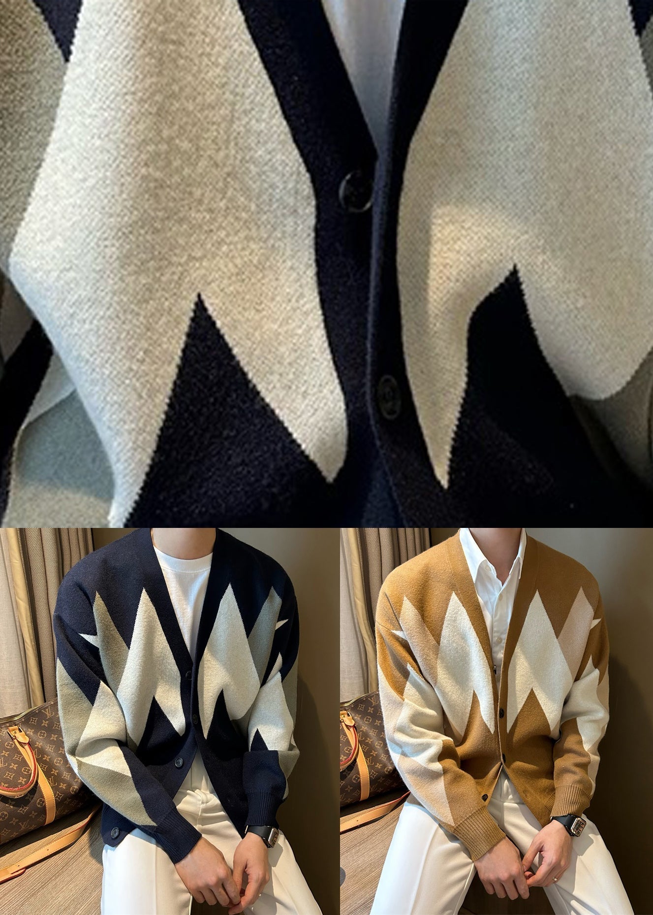Jimmy Karierter Strickmantel – Gemütlicher Cardigan mit V-Ausschnitt