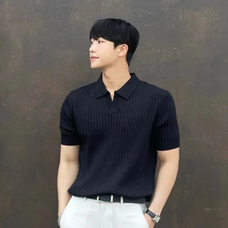 Gabriel | Shirt mit Polokragen und Rippmuster