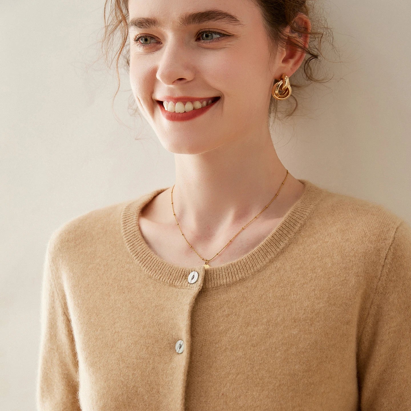 Damen Kaschmir Cardigan – Herbst, Lockere Passform & Runder Ausschnitt