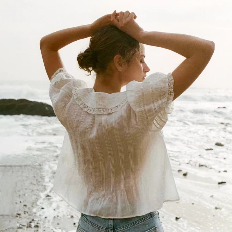 Elodie | Baumwollbluse mit Spitze und Puffärmeln