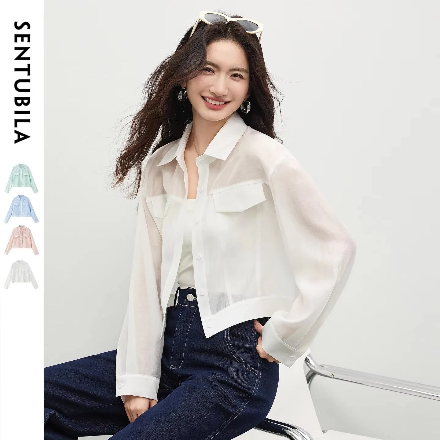 Lavinia | Bluse mit transparentem Stoff und Kragen