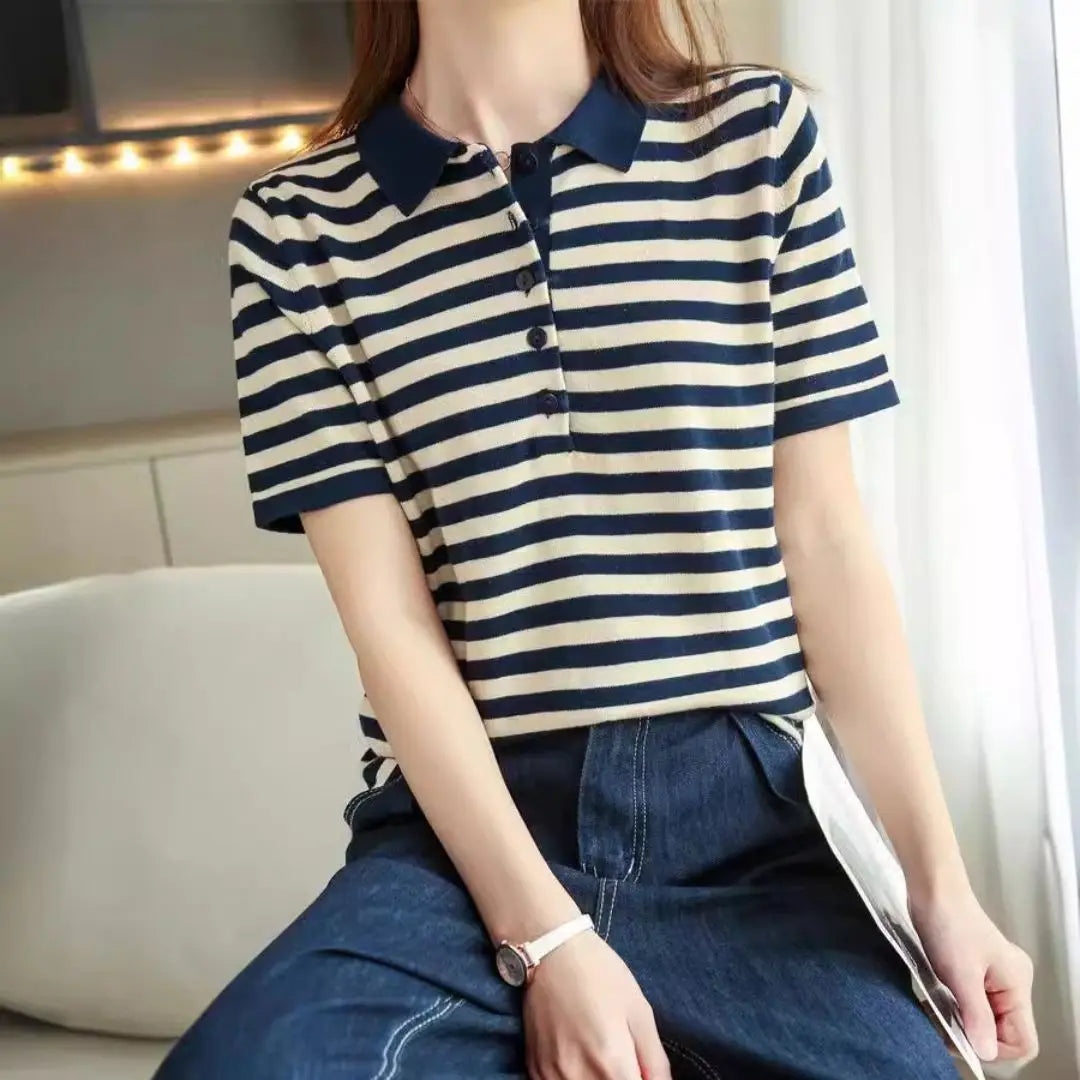 Amelie | Gestreiftes Poloshirt mit Knopfleiste