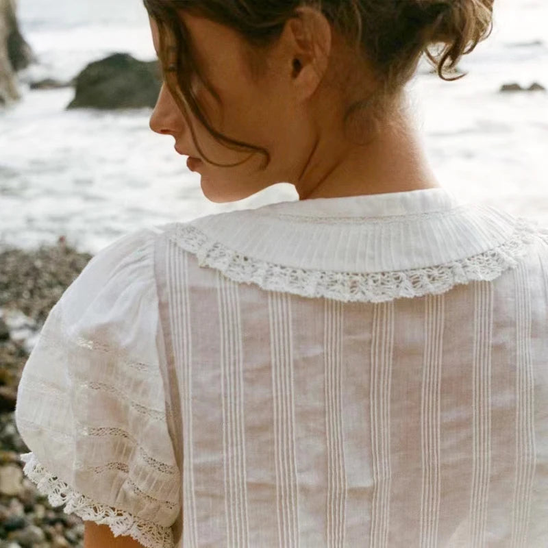 Elodie | Baumwollbluse mit Spitze und Puffärmeln