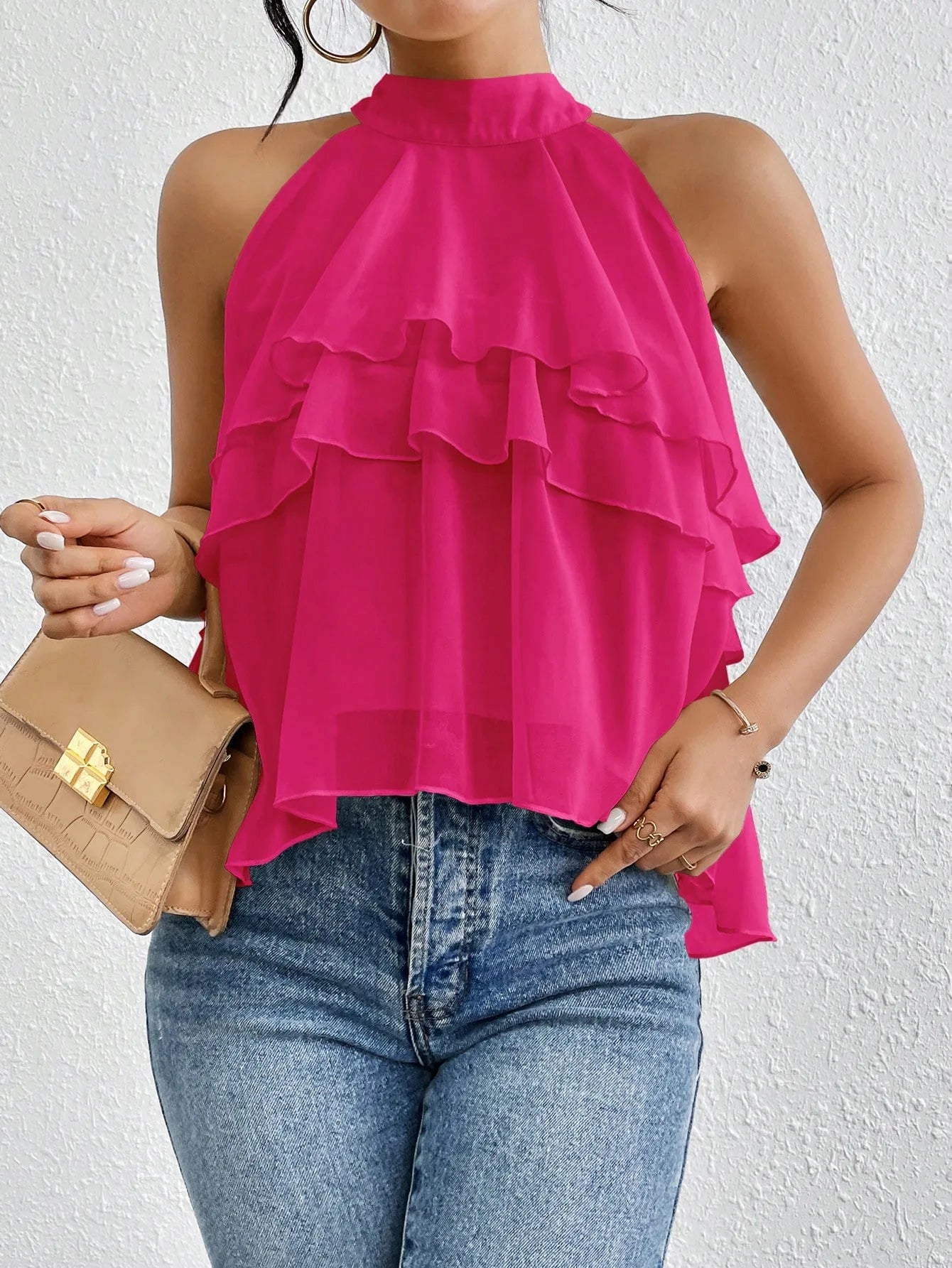AROSA | Elegantes Damen Chiffon Top mit Rüschenausschnitt