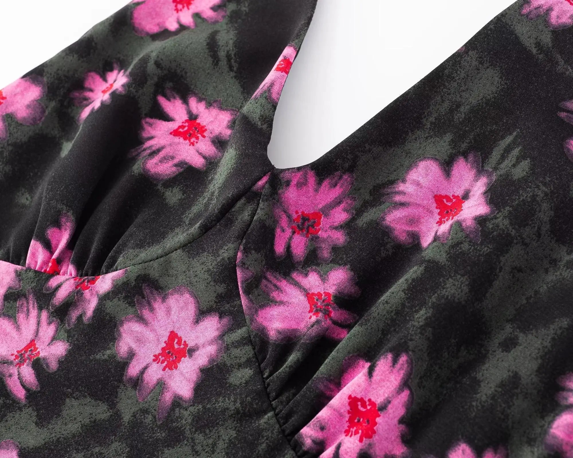 AROSA | V-Ausschnitt Halter Rückfreies Schwarzes Midi-Kleid