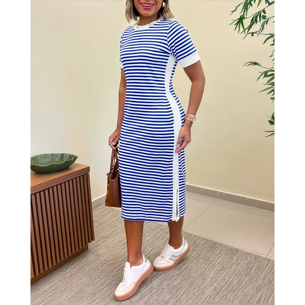 AROSA | Gestreiftes Midi T-Shirt-Kleid mit Taschen