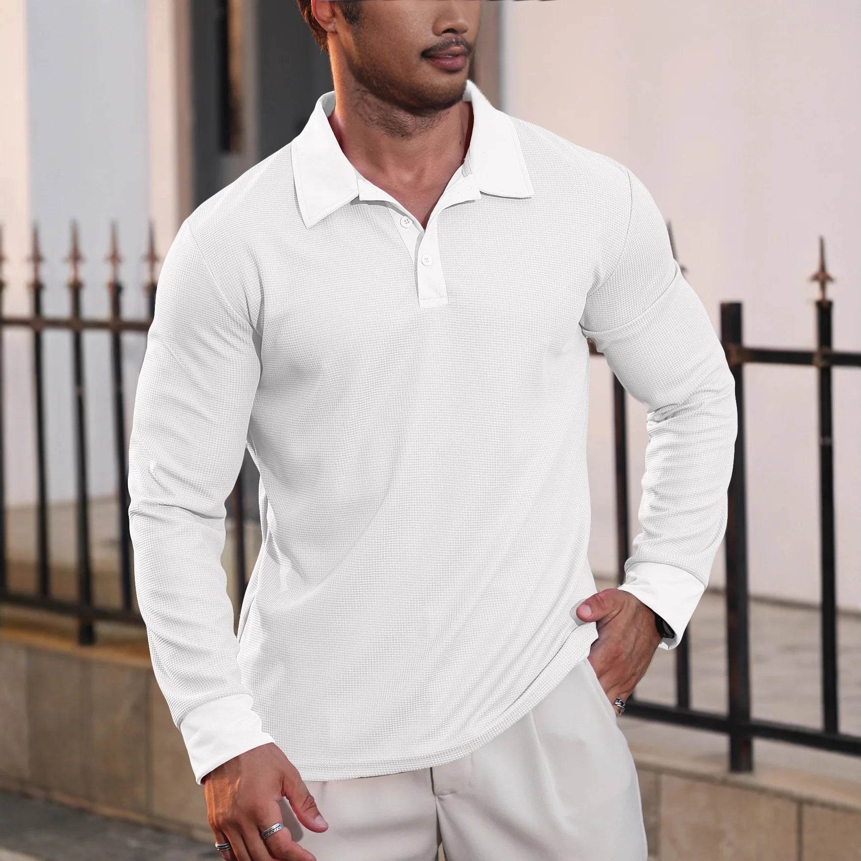 Rafael | Poloshirt mit Langarm und Struktur