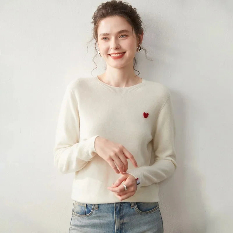Premium Woll Damen Pullover mit Stickerei für Herbst und Winter