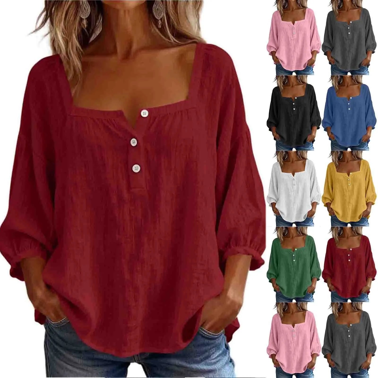 AROSA | Damen Plus Size Baumwoll-Leinen Bluse mit 3/4-Ärmeln