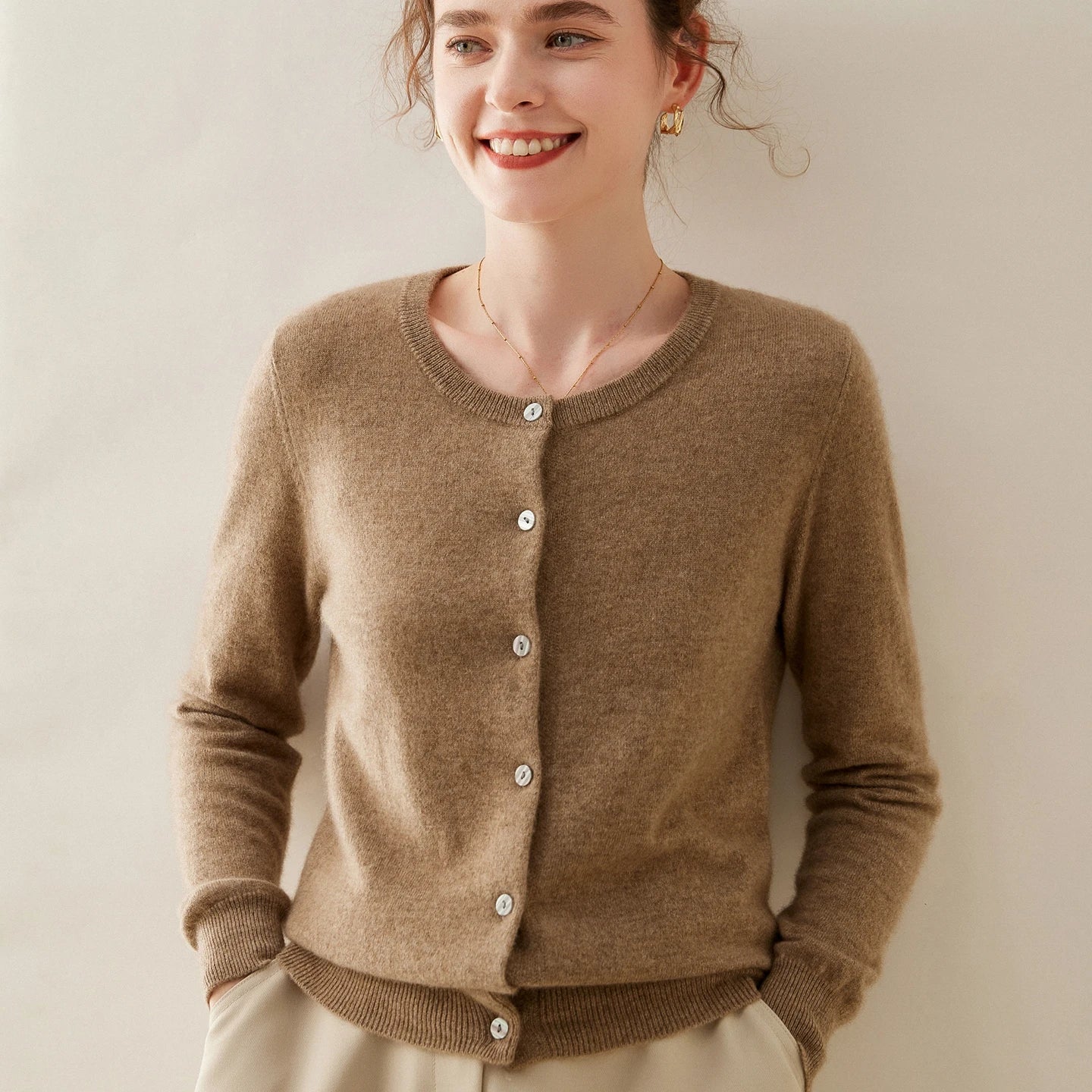 Damen Kaschmir Cardigan – Herbst, Lockere Passform & Runder Ausschnitt