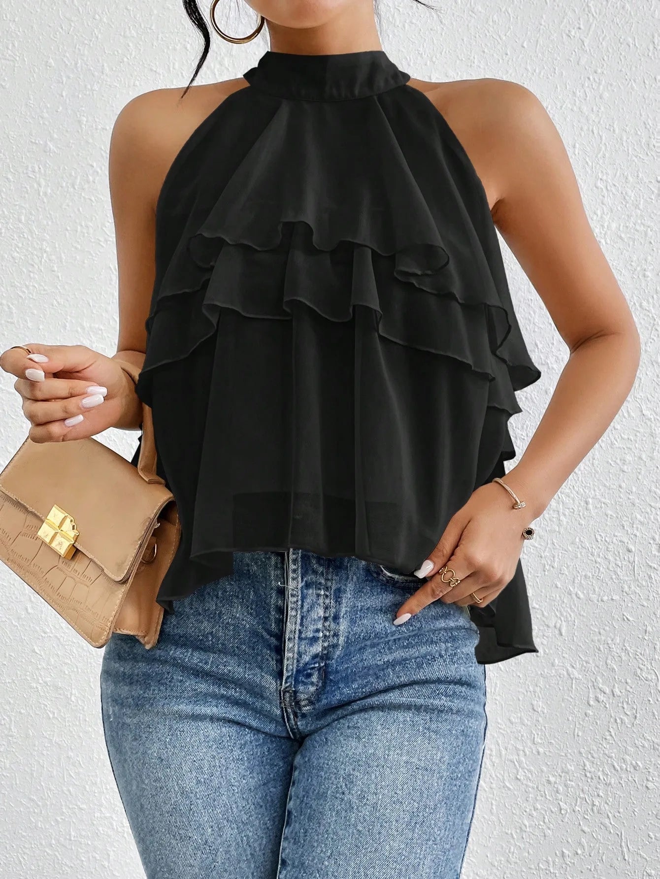AROSA | Elegantes Damen Chiffon Top mit Rüschenausschnitt