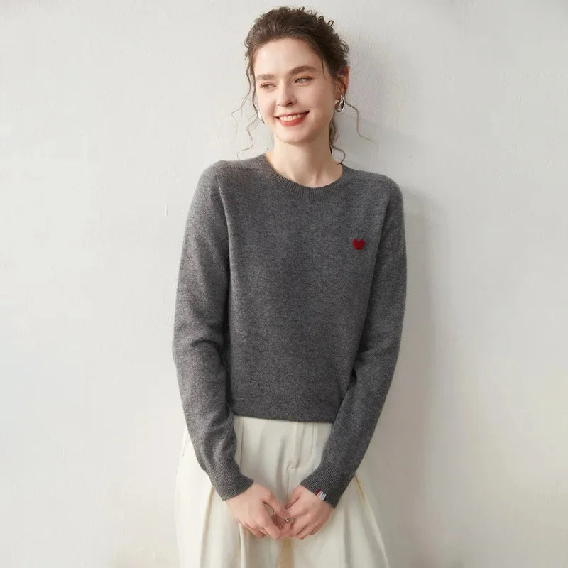 Premium Woll Damen Pullover mit Stickerei für Herbst und Winter
