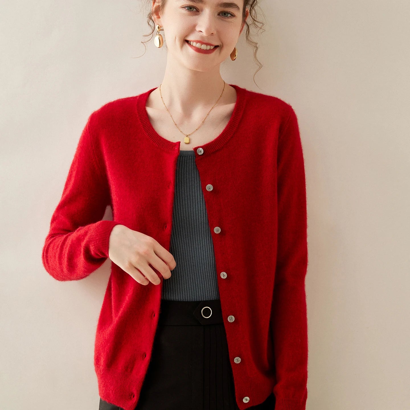 Damen Kaschmir Cardigan – Herbst, Lockere Passform & Runder Ausschnitt