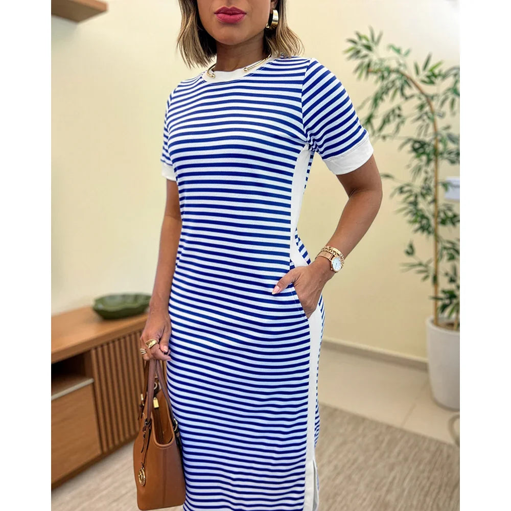 AROSA | Gestreiftes Midi T-Shirt-Kleid mit Taschen