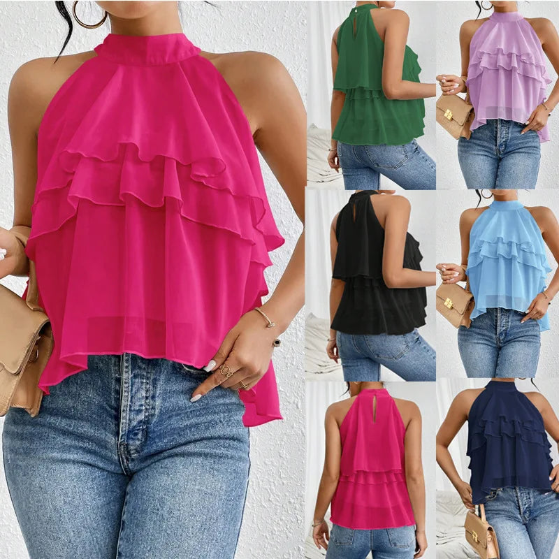 AROSA | Elegantes Damen Chiffon Top mit Rüschenausschnitt