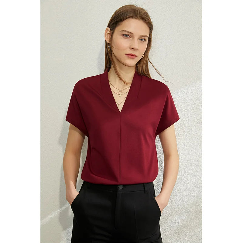 Celeste | Einfarbiges T-Shirt mit V-Ausschnitt