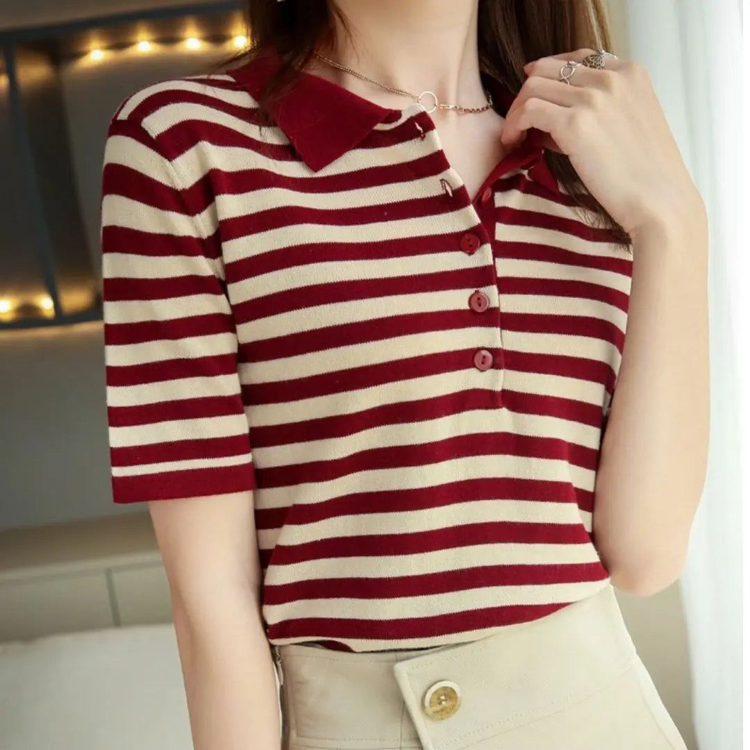 Amelie | Gestreiftes Poloshirt mit Knopfleiste