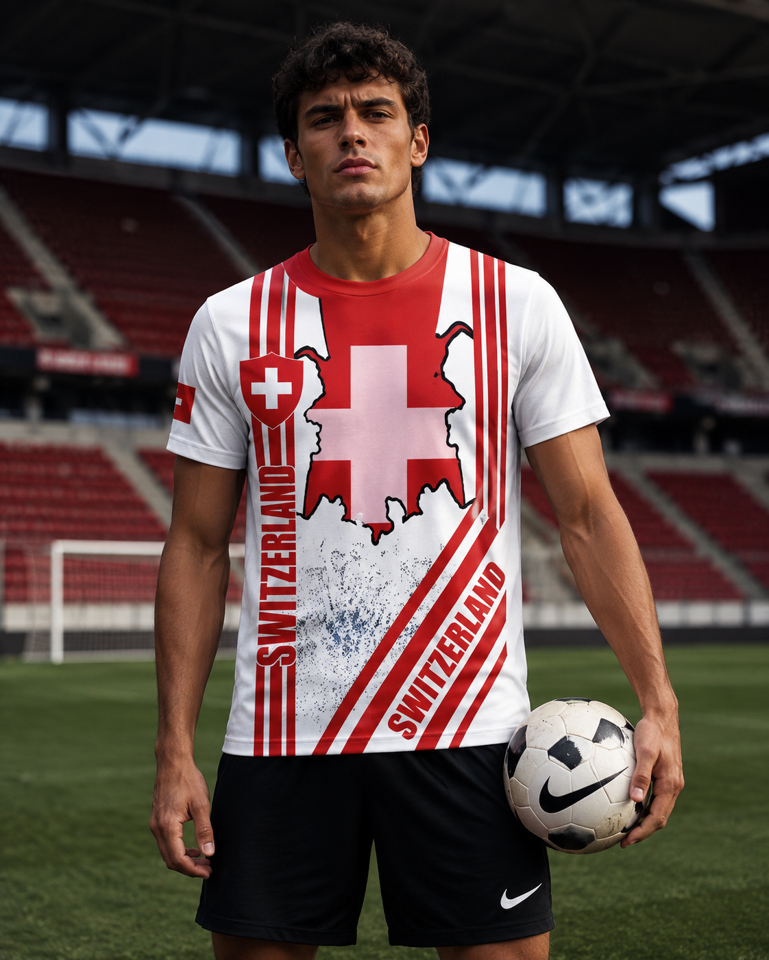 AROSA | Herren Schweiz Fußball T-Shirt mit Schweizer Flagge