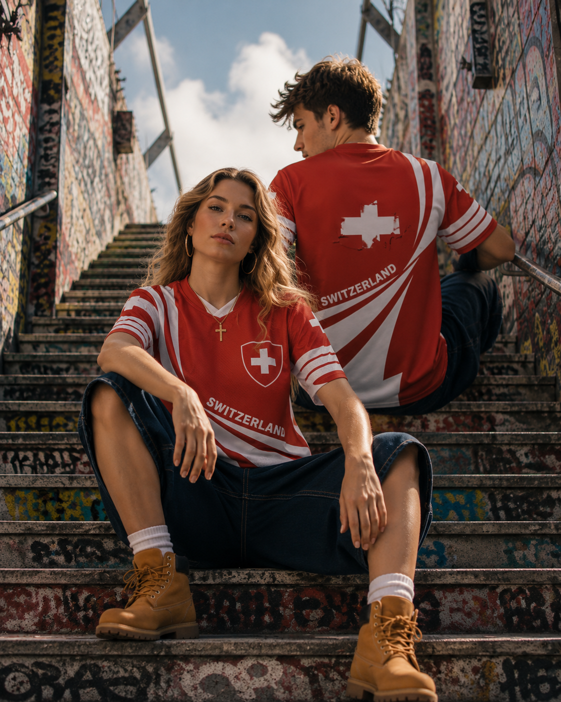 AROSA | Herren Schweiz Fußball T-Shirt mit Schweizer Flagge