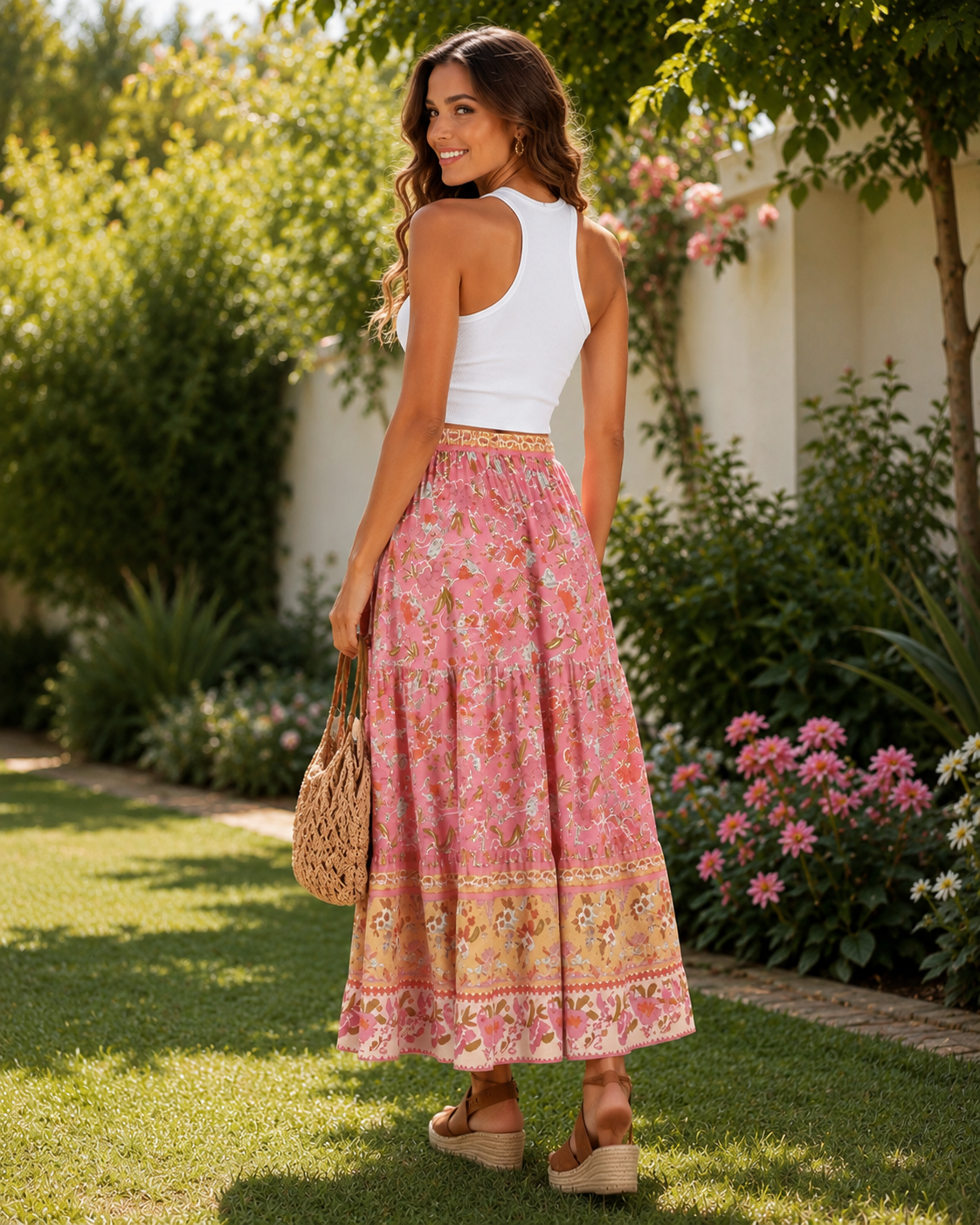 Rin | Vintage Rosa Boho-Maxikleid