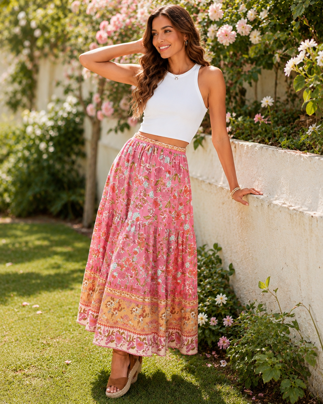 Rin | Vintage Rosa Boho-Maxikleid
