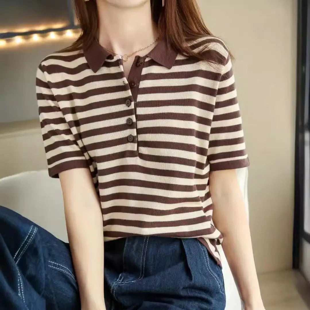 Amelie | Gestreiftes Poloshirt mit Knopfleiste
