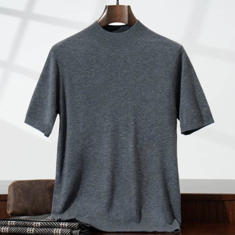 Elias | Kurzarm Strickpullover mit halbem Stehkragen