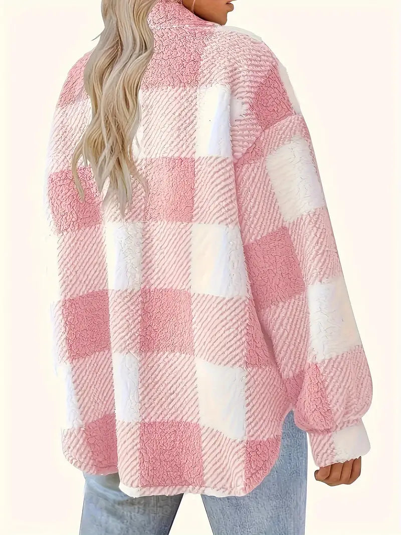 SANDRA - Plaid-Muster Knopf-Front Jacke