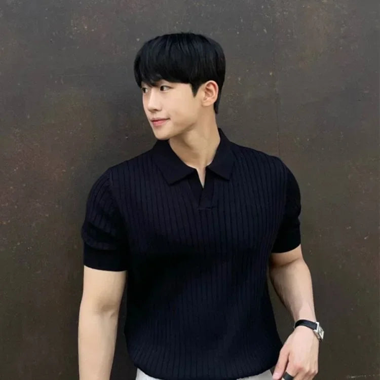 Gabriel | Shirt mit Polokragen und Rippmuster
