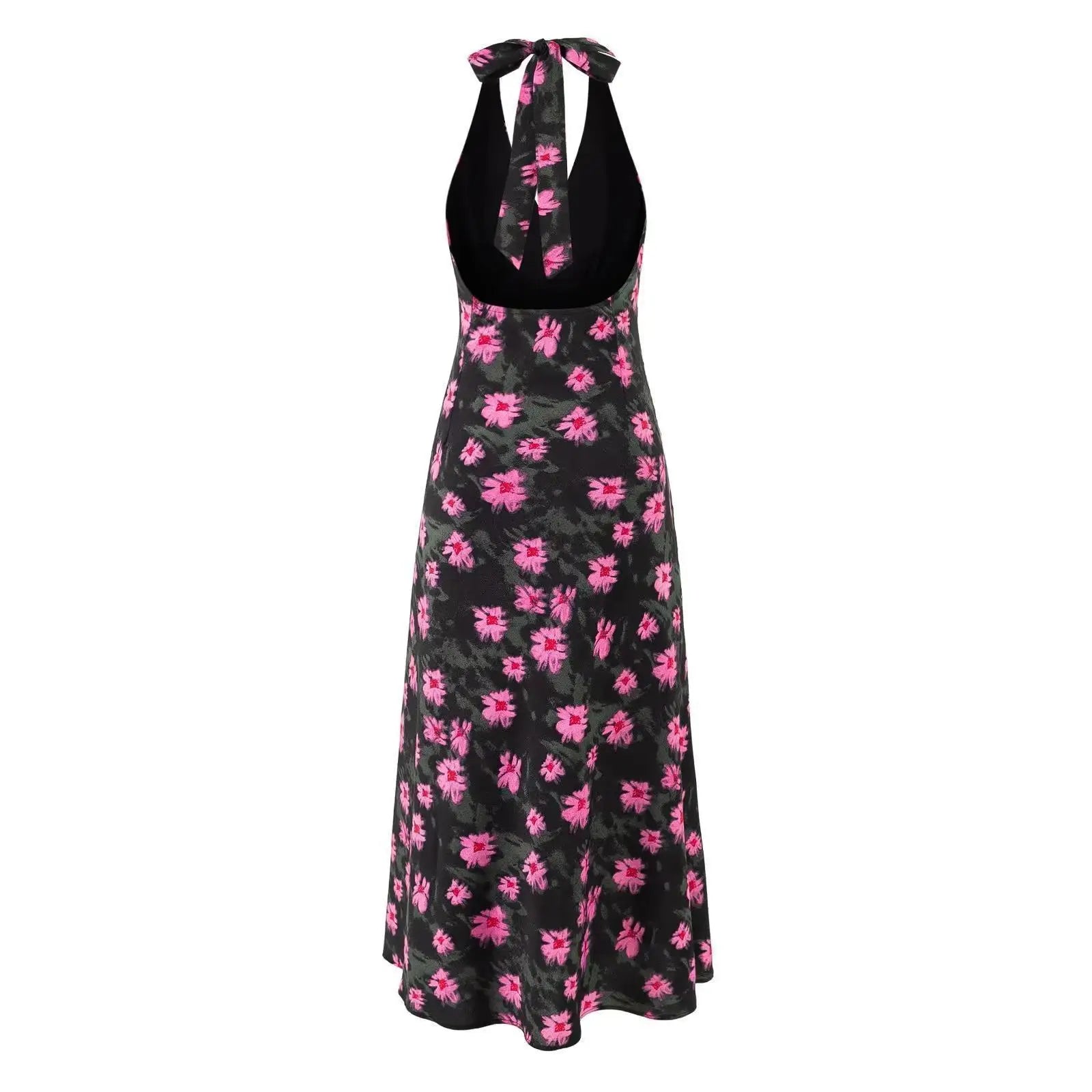 AROSA | V-Ausschnitt Halter Rückfreies Schwarzes Midi-Kleid
