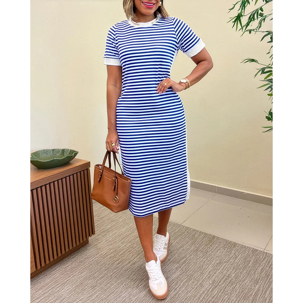 AROSA | Gestreiftes Midi T-Shirt-Kleid mit Taschen