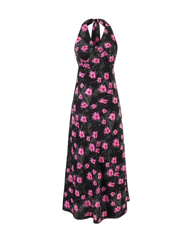 AROSA | V-Ausschnitt Halter Rückfreies Schwarzes Midi-Kleid