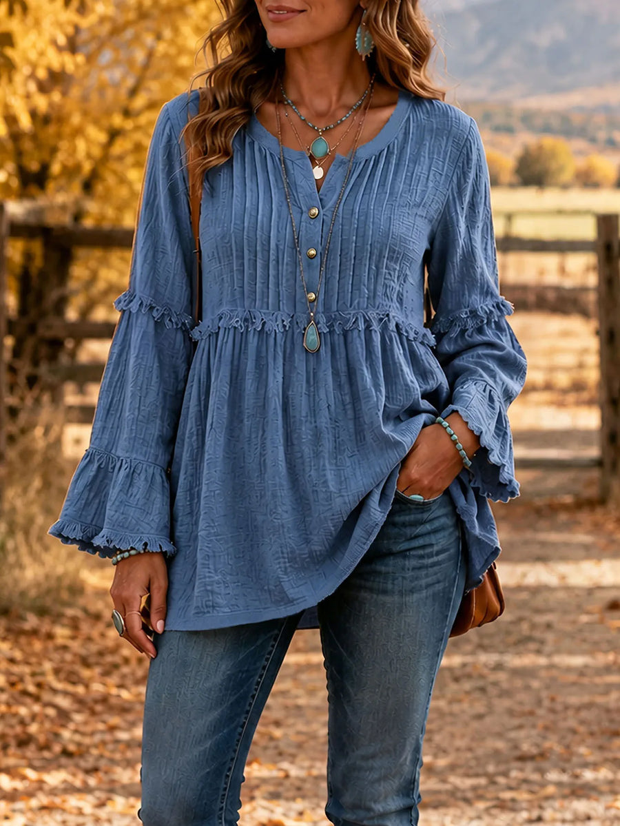 Maren | BohoTexturierte Plissee Tunika Bluse