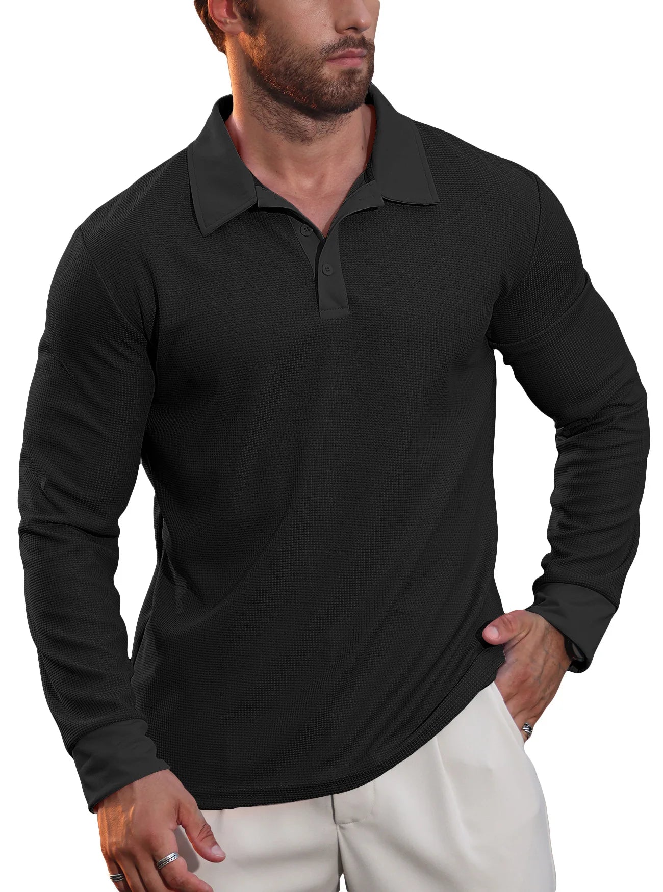 Rafael | Poloshirt mit Langarm und Struktur