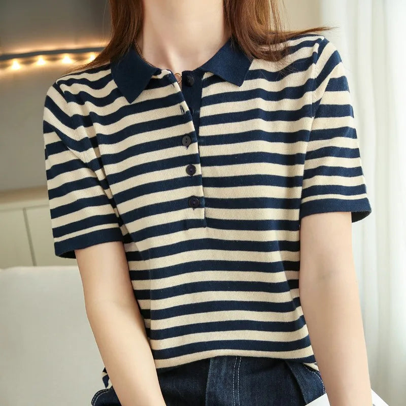 Amelie | Gestreiftes Poloshirt mit Knopfleiste