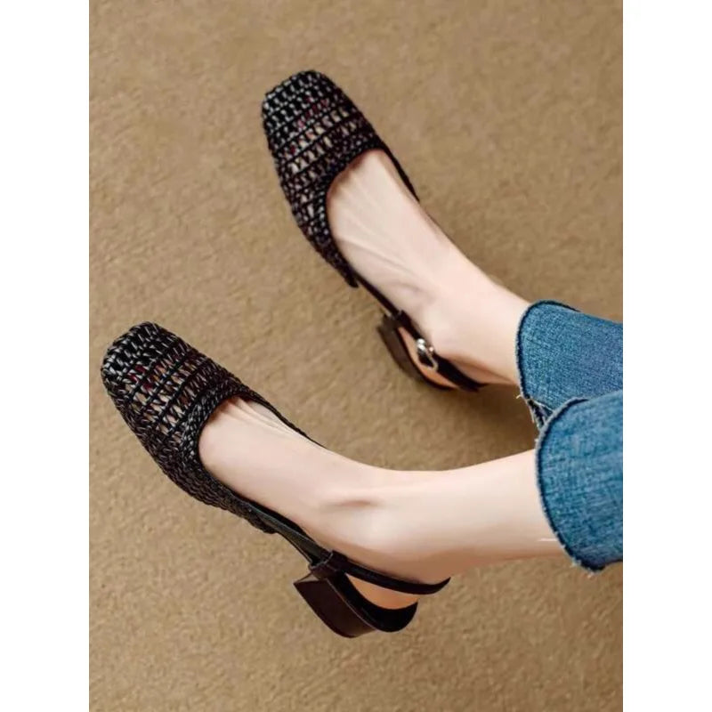 AROSA | Mid-Heel-Schuhe mit dicken Absätzen und hohlem Geflecht