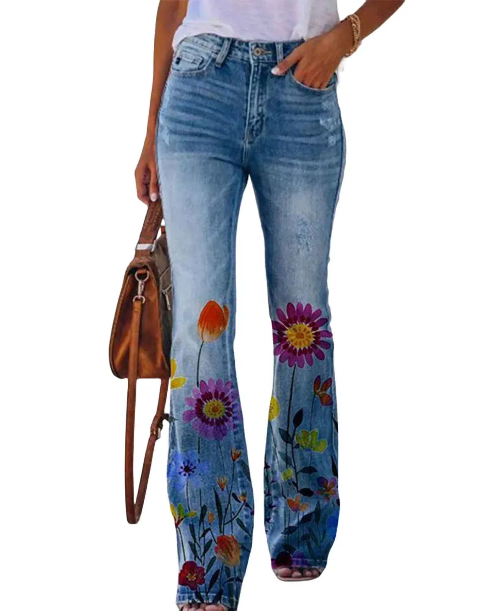 AROSA| Damen Jeans mit Blumenmuster und hohem Bund für Arbeit & Freizeit