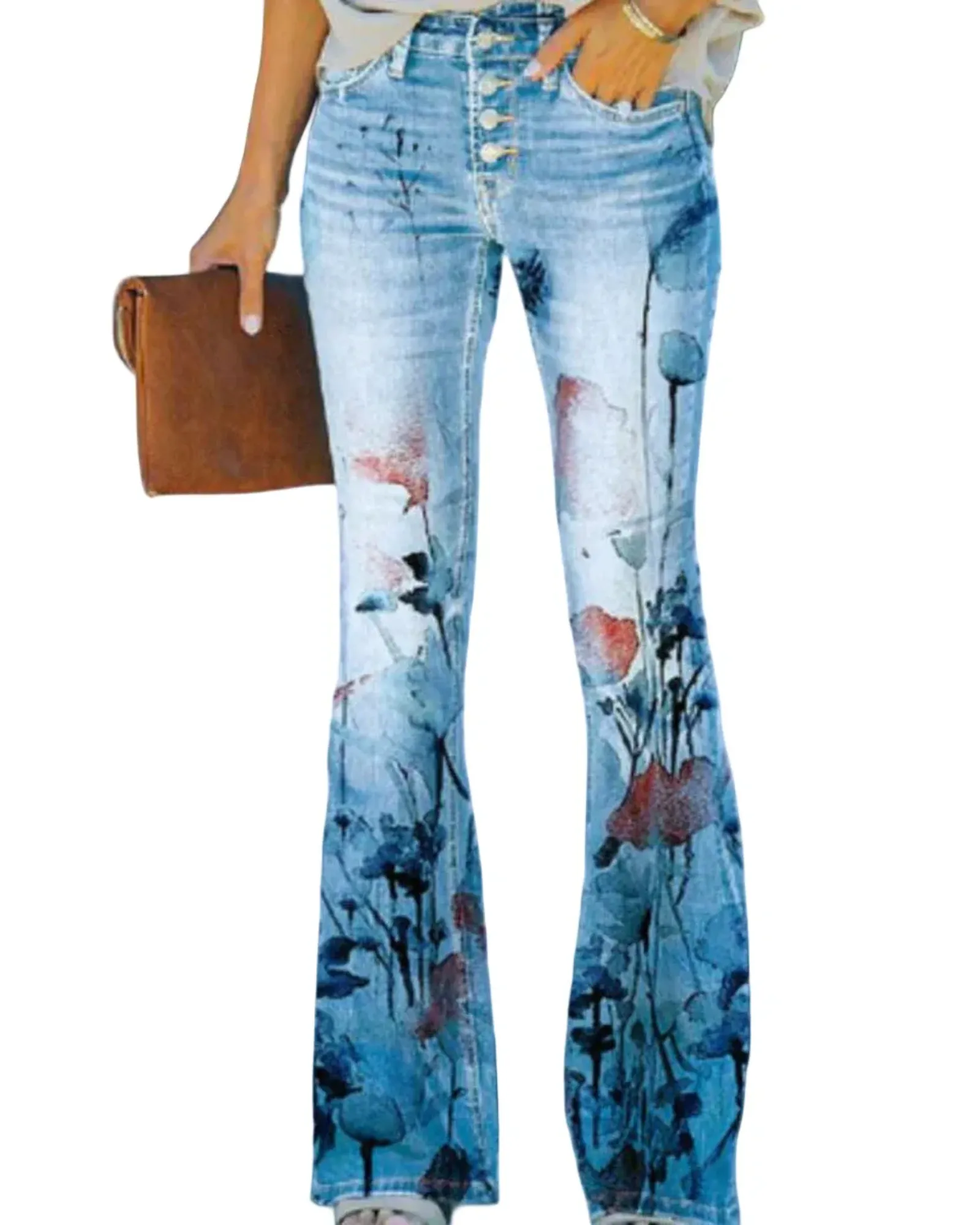 AROSA| Damen Jeans mit Blumenmuster und hohem Bund für Arbeit & Freizeit