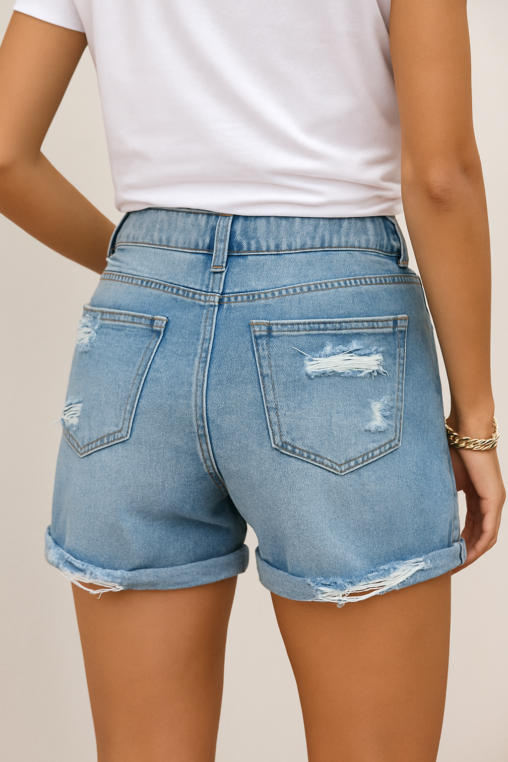 AROSA | Damen Jeansshorts mit Fransen und hohem Bund für Sommer und Urlaub