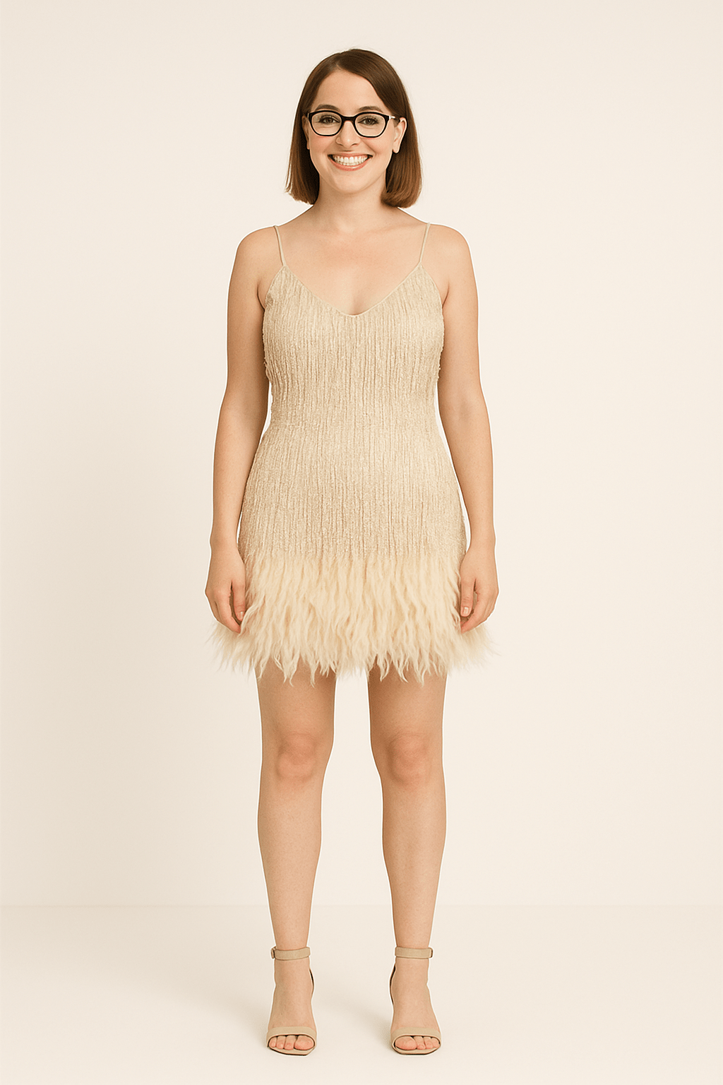 AROSAr | Festliches Damen Pailletten Minikleid mit federleichtem Akzent