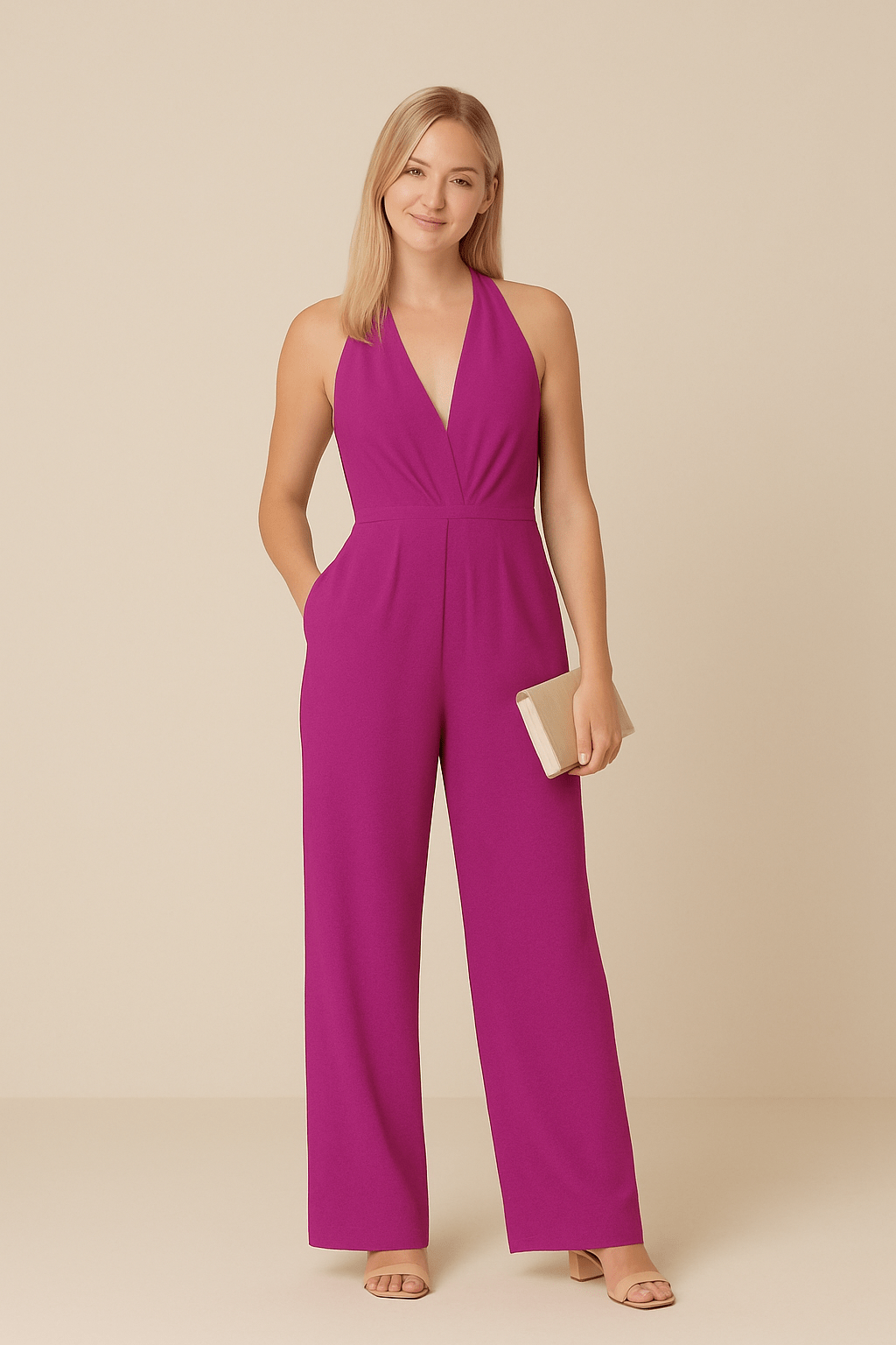 AROSA | Damen Jumpsuit ärmellos mit tiefem V-Ausschnitt und weitem Bein