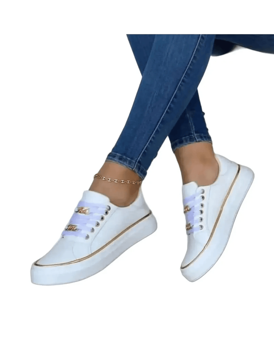 AROSA| Damen Sneaker weiß mit goldfarbenem Akzent für Arbeit & Freizeit