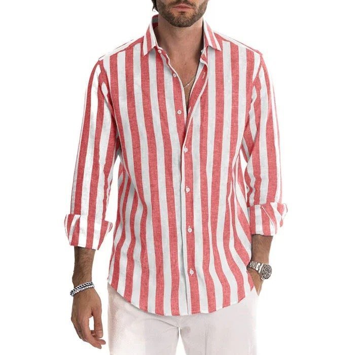 Jacki | Baumwoll-Leinen gestreifte Button-Down Langarm