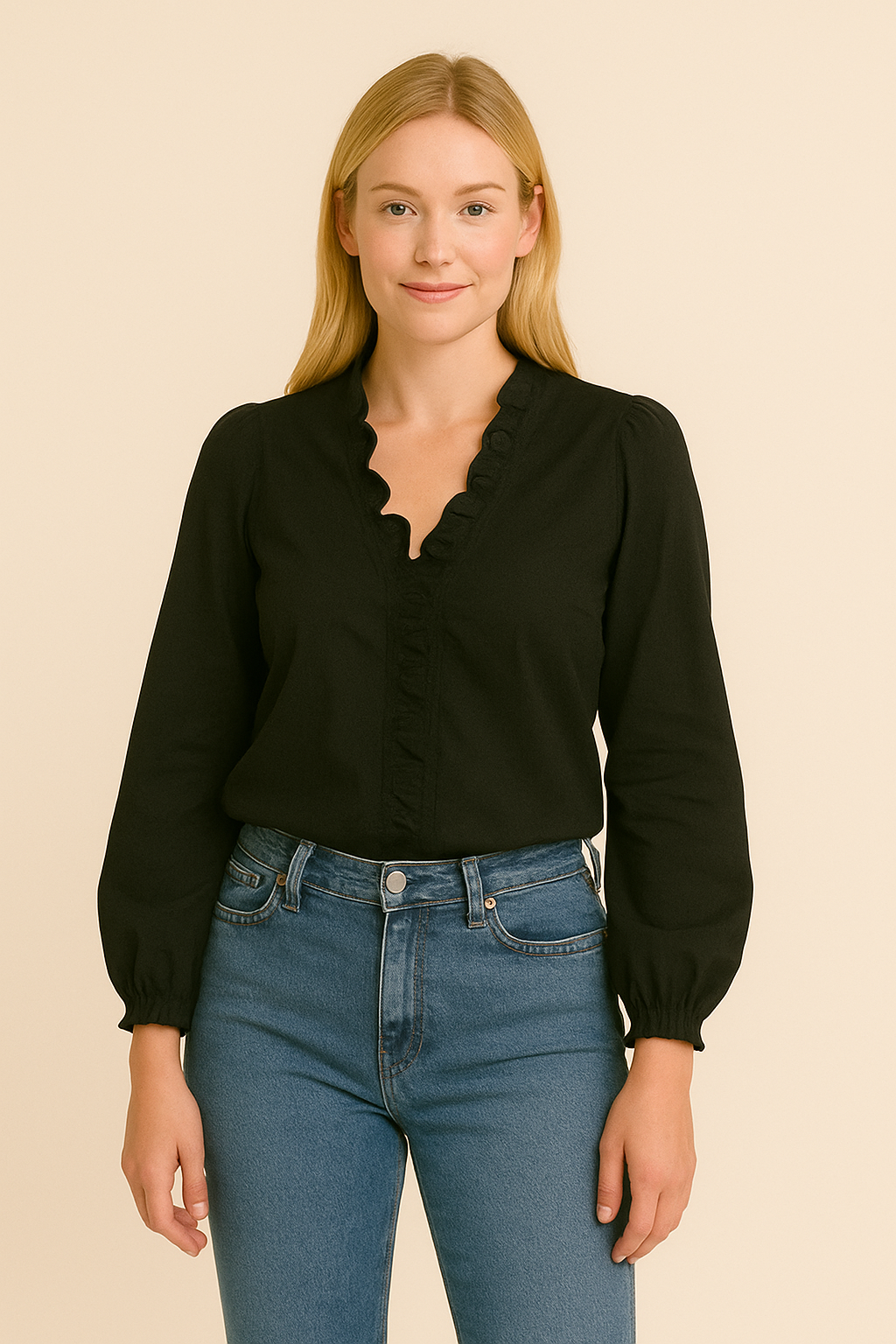 AROSA | Damen Bluse mit Rüschen und V-Ausschnitt für Büro & Freizeit